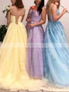 A-line Square Neckline Tulle Sweep Train Appliques Lace Prom Dresses #Favs020107691