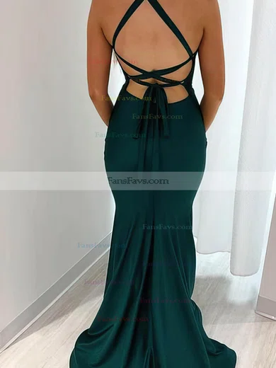 Trumpet/Mermaid V-neck Silk-like Satin Sweep Train Ruffles Prom Dresses #Favs020107697