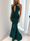 Trumpet/Mermaid V-neck Silk-like Satin Sweep Train Ruffles Prom Dresses #Favs020107697