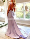 Trumpet/Mermaid V-neck Silk-like Satin Sweep Train Beading Prom Dresses #Favs020107700