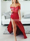 A-line Off-the-shoulder Silk-like Satin Sweep Train Appliques Lace Prom Dresses #Favs020107706