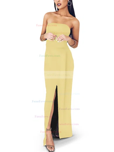 Sheath/Column Square Neckline Satin Floor-length Sashes / Ribbons Prom Dresses #Favs020107722