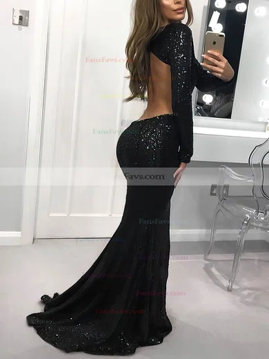 Trumpet/Mermaid Scoop Neck Glitter Sweep Train Prom Dresses #Favs020107726