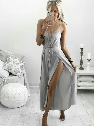 A-line V-neck Silk-like Satin Ankle-length Split Front Prom Dresses #Favs020107731 A-line V-neck Silk-like Satin Ankle-length Split Front Prom Dresses #Favs020107731
