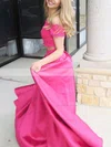 A-line Off-the-shoulder Satin Sweep Train Beading Prom Dresses #Favs020107732
