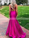 Trumpet/Mermaid Scoop Neck Silk-like Satin Sweep Train Split Front Prom Dresses #Favs020107735