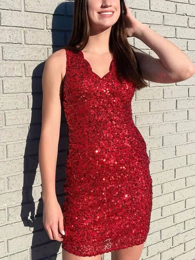 Sheath/Column Scalloped Neck Glitter Short/Mini Prom Dresses #Favs020107736