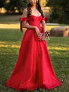 A-line Off-the-shoulder Satin Sweep Train Bow Prom Dresses #Favs020107737