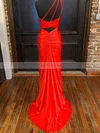 Trumpet/Mermaid One Shoulder Silk-like Satin Sweep Train Ruffles Prom Dresses #Favs020107742