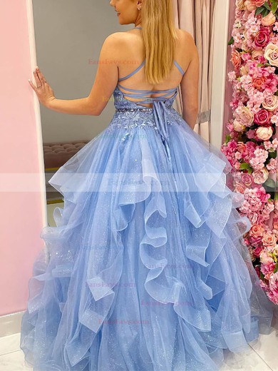 A-line V-neck Organza Sweep Train Beading Prom Dresses #Favs020107746