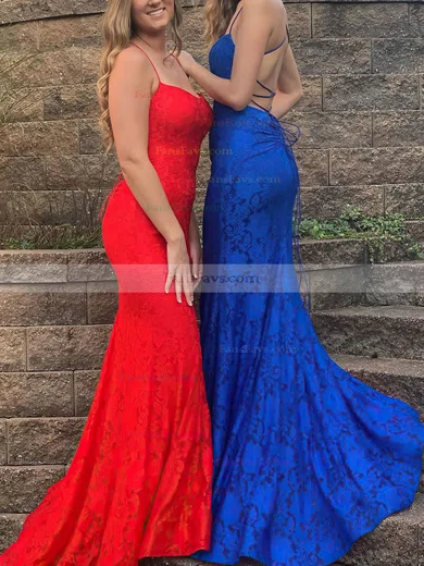 Trumpet/Mermaid Square Neckline Lace Sweep Train Beading Prom Dresses #Favs020107754