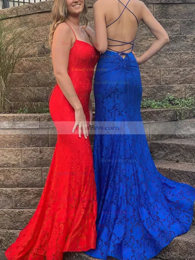 Trumpet/Mermaid Square Neckline Lace Sweep Train Beading Prom Dresses #Favs020107754