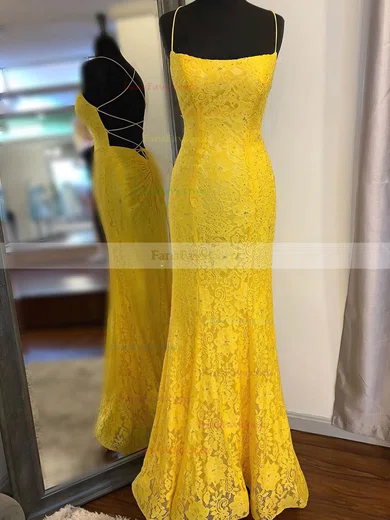 Trumpet/Mermaid Square Neckline Lace Sweep Train Beading Prom Dresses #Favs020107754