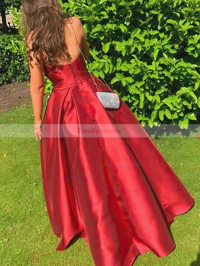 A-line Strapless Satin Sweep Train Prom Dresses #Favs020107755