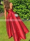 A-line Strapless Satin Sweep Train Prom Dresses #Favs020107755