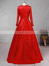 Ball Gown Scoop Neck Satin Sweep Train Appliques Lace Prom Dresses #Favs02023575