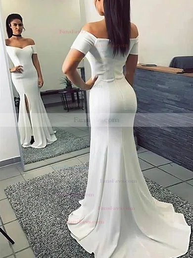 Trumpet/Mermaid Off-the-shoulder Jersey Sweep Train Split Front Prom Dresses #Favs020107765