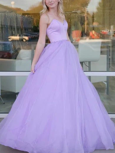 Ball Gown V-neck Satin Organza Sweep Train Beading Prom Dresses #Favs020107767