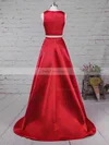 A-line Scoop Neck Satin Sweep Train Prom Dresses #Favs020104803