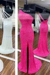 Trumpet/Mermaid One Shoulder Sequined Sweep Train Split Front Prom Dresses #Favs020107769