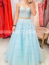 Ball Gown V-neck Tulle Sweep Train Appliques Lace Prom Dresses #Favs020107770