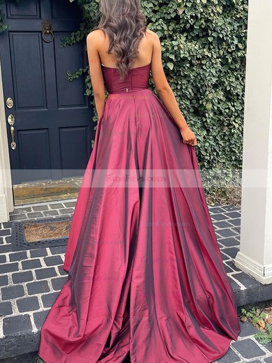A-line Halter Silk-like Satin Sweep Train Split Front Prom Dresses #Favs020107771