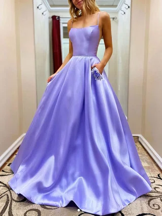A-line Square Neckline Satin Sweep Train Beading Prom Dresses #Favs020107784 A-line Square Neckline Satin Sweep Train Beading Prom Dresses #Favs020107784
