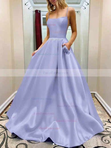 A-line Square Neckline Satin Sweep Train Beading Prom Dresses #Favs020107784