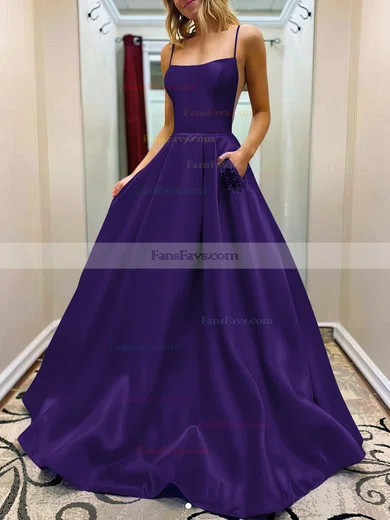 A-line Square Neckline Satin Sweep Train Beading Prom Dresses #Favs020107784