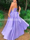 A-line Square Neckline Satin Sweep Train Beading Prom Dresses #Favs020107784