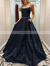 A-line Square Neckline Satin Sweep Train Beading Prom Dresses #Favs020107784