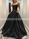 A-line Square Neckline Satin Sweep Train Beading Prom Dresses #Favs020107784