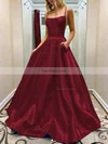 A-line Square Neckline Satin Sweep Train Beading Prom Dresses #Favs020107784