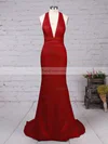Trumpet/Mermaid V-neck Silk-like Satin Sweep Train Prom Dresses #Favs020103526