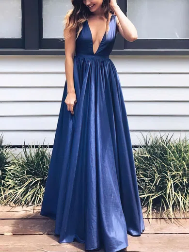 A-line V-neck Silk-like Satin Floor-length Prom Dresses #Favs020104807