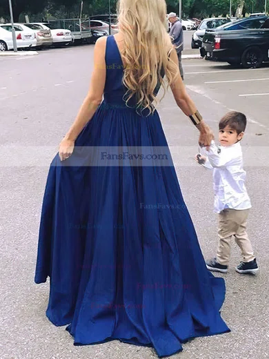 A-line V-neck Silk-like Satin Floor-length Prom Dresses #Favs020104807