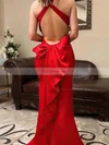 Trumpet/Mermaid V-neck Satin Sweep Train Split Front Prom Dresses #Favs020107795