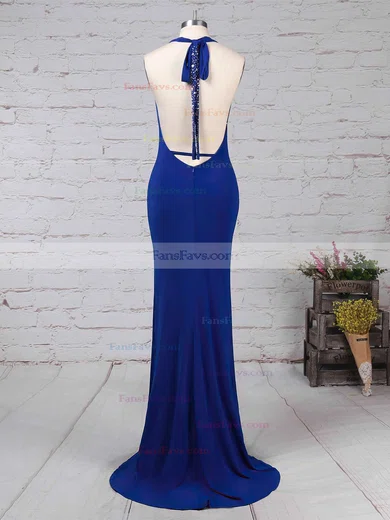 Trumpet/Mermaid Halter Jersey Floor-length Sequins Prom Dresses #Favs020104808