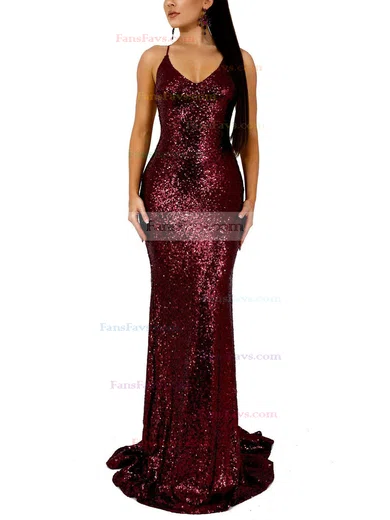 Trumpet/Mermaid V-neck Sequined Sweep Train Prom Dresses #Favs020107798