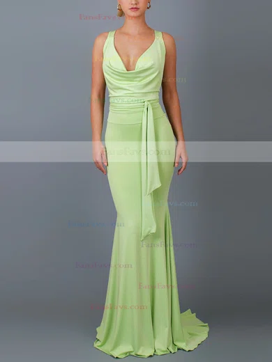 Trumpet/Mermaid Cowl Neck Jersey Sweep Train Prom Dresses #Favs020107799