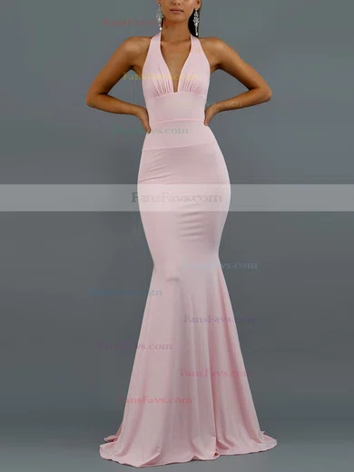 Trumpet/Mermaid Halter Jersey Sweep Train Bow Prom Dresses #Favs020107802