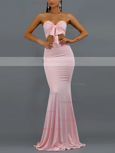 Trumpet/Mermaid Strapless Jersey Sweep Train Bow Prom Dresses #Favs020107803
