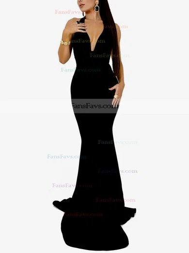 Trumpet/Mermaid Halter Lace Stretch Crepe Sweep Train Prom Dresses #Favs020107807