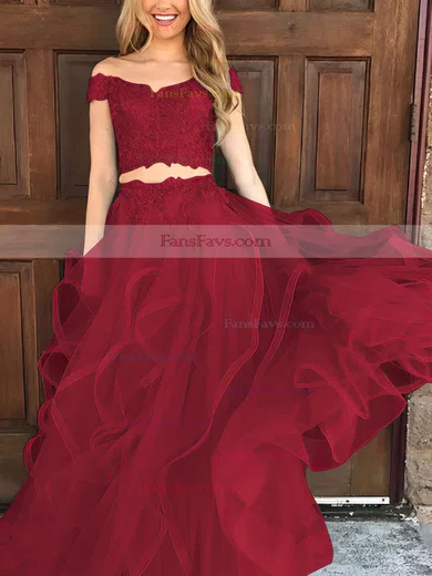 A-line Off-the-shoulder Tulle Floor-length Appliques Lace Prom Dresses #Favs020104809