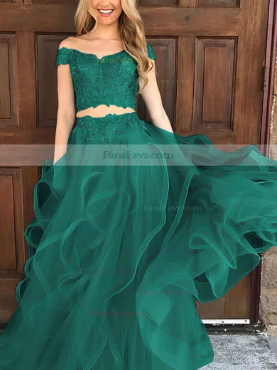 A-line Off-the-shoulder Tulle Floor-length Appliques Lace Prom Dresses #Favs020104809