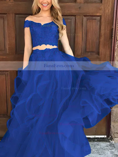 A-line Off-the-shoulder Tulle Floor-length Appliques Lace Prom Dresses #Favs020104809