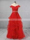 A-line Off-the-shoulder Tulle Floor-length Appliques Lace Prom Dresses #Favs020104809