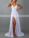A-line V-neck Jersey Sweep Train Split Front Prom Dresses #Favs020107808