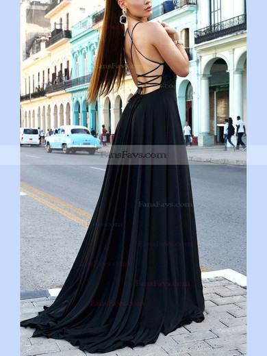 A-line Square Neckline Jersey Sweep Train Appliques Lace Prom Dresses #Favs020107810