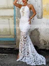 Trumpet/Mermaid Scoop Neck Lace Sweep Train Split Front Prom Dresses #Favs020107812